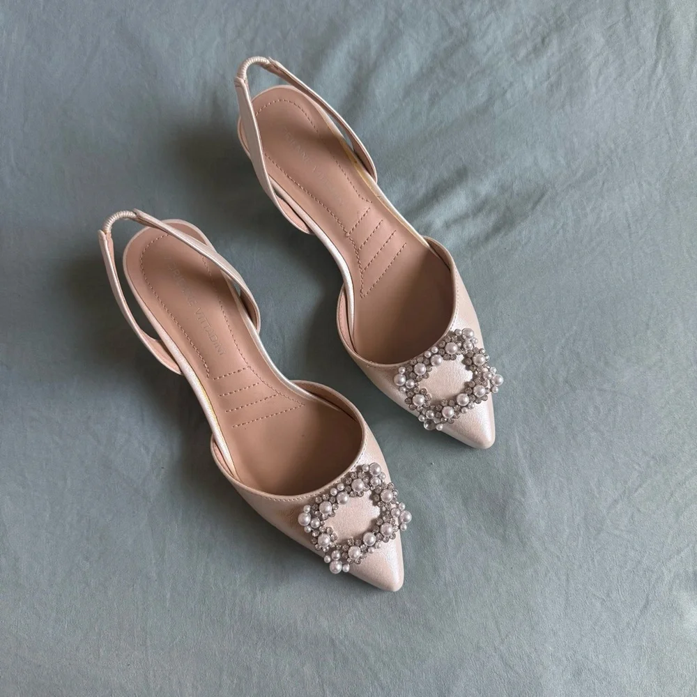 Adrienne Vittadini Pearl-Embellished Slingback Heels - Blush Pink